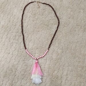 Natural Bead Necklace with Tassel Pendant Boho Coastal Casual